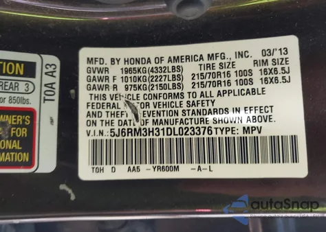 2013 Honda Cr-V Lx from USA, damaged, VIN 5J6RM3H31DL023376